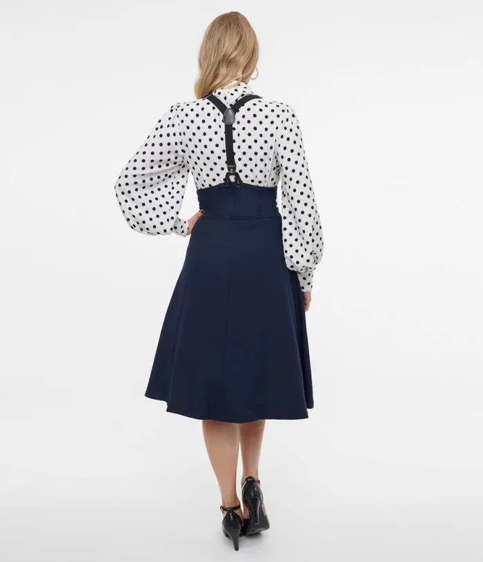 1950s Dark Blue Suspender Swing Skirt Clothing Unique Vintage Skirts
