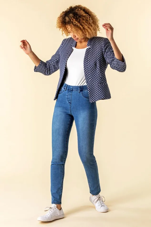 34 Sleeve Jacquard Print Notch Neck Jacket Women Roman Jackets