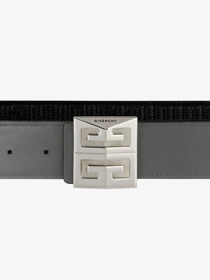 4g Reversible Belt In Leather And 4g Coated Canvas Quartz Grey Men Givenchy Belts