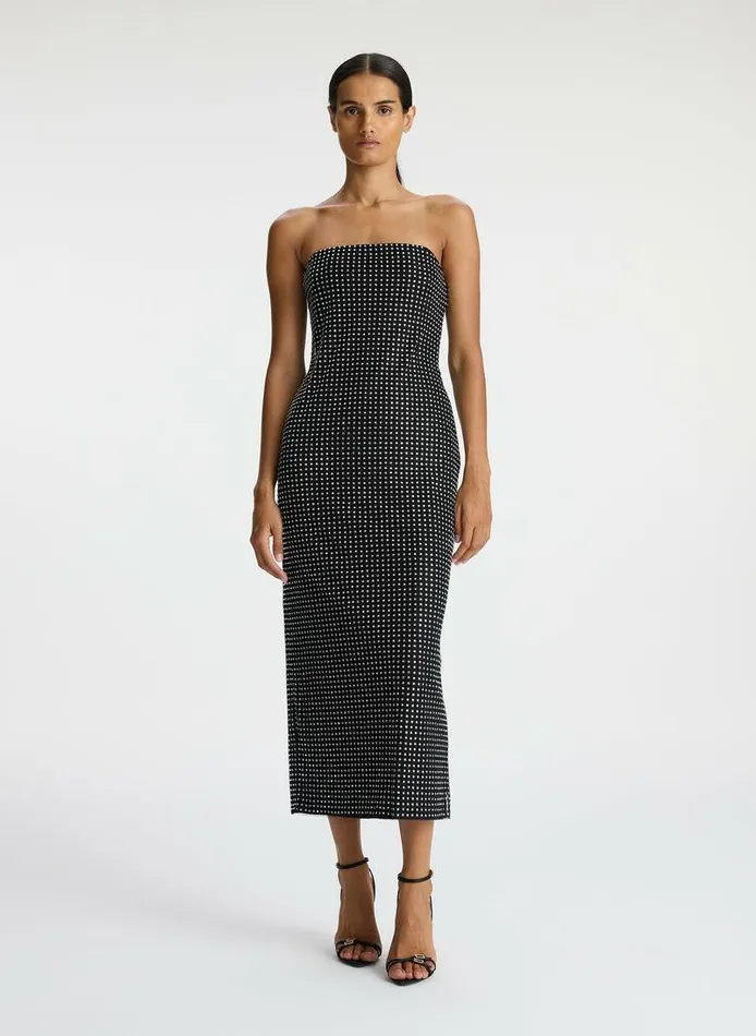 Accessories Women ALC Elizabeth Rhinestone Mesh Midi Dress Blacksilver