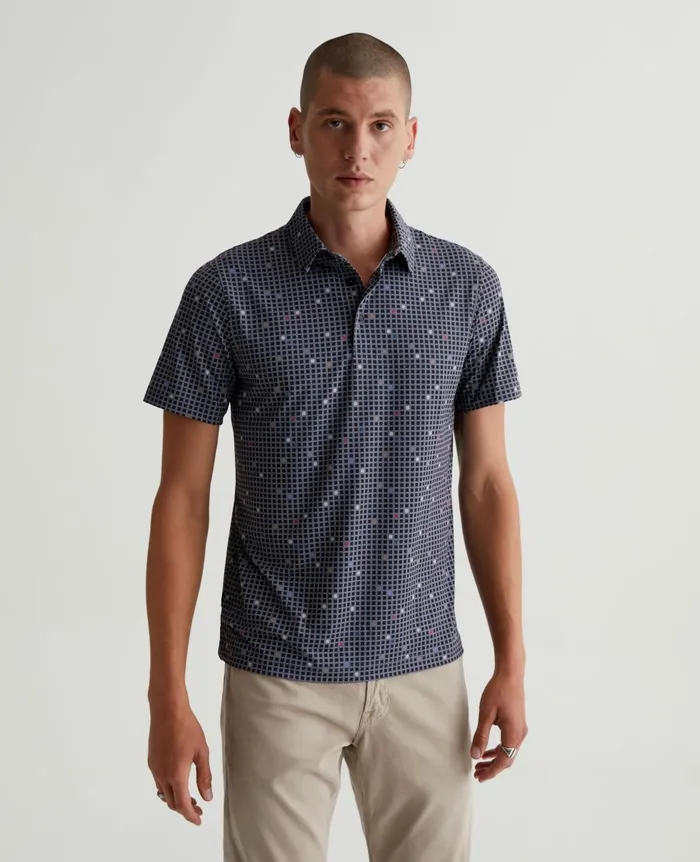 AG Jeans Bryce Polo City Grid Black Multi Men Polos