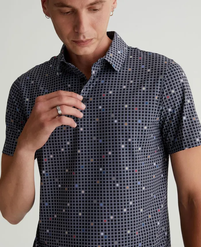AG Jeans Bryce Polo City Grid Black Multi Men Polos AG Jeans Bryce Polo City Grid Black Multi Men Polos