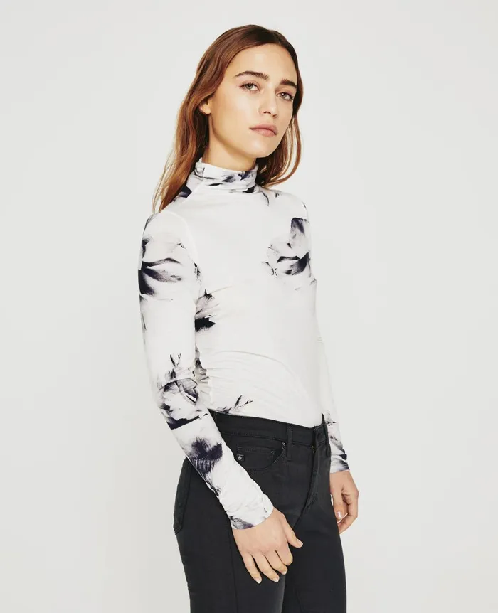 AG Jeans Chels Turtleneck Will Garden White Multi Women Tops and Shirts