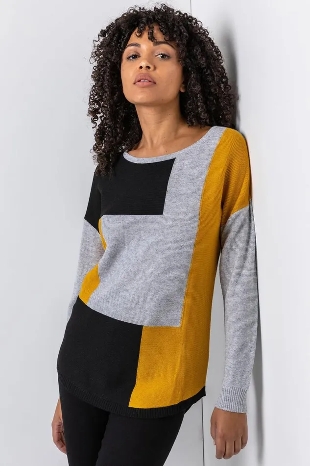 Amber Colour Block Ribbed Jumper Women Roman Knitwear