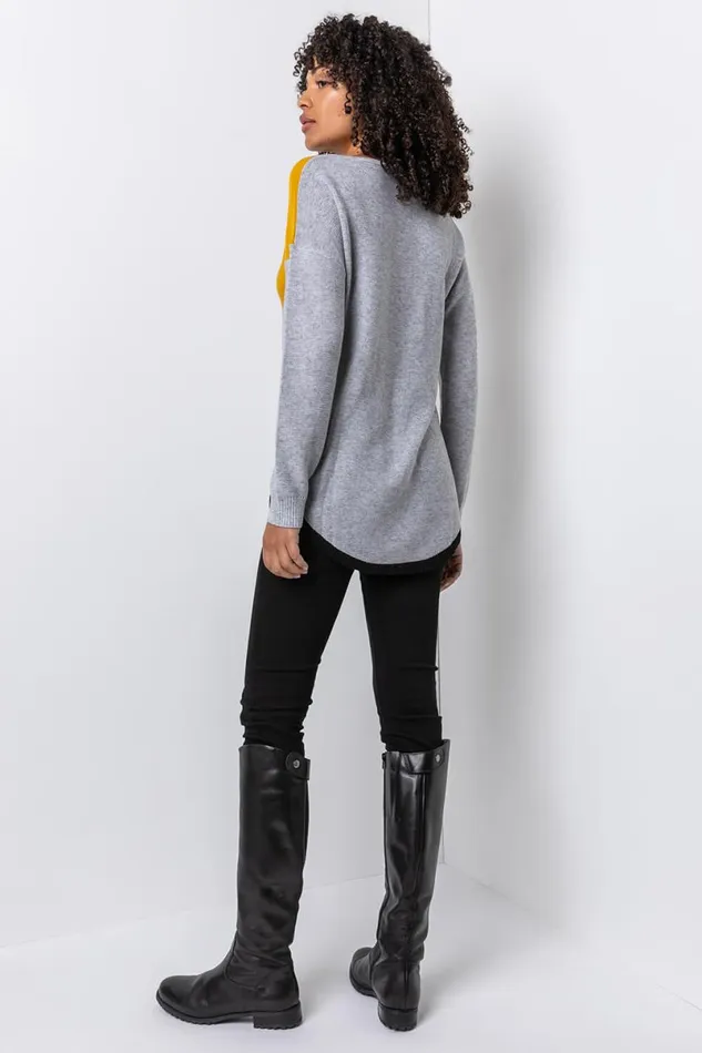 Amber Colour Block Ribbed Jumper Women Roman Knitwear