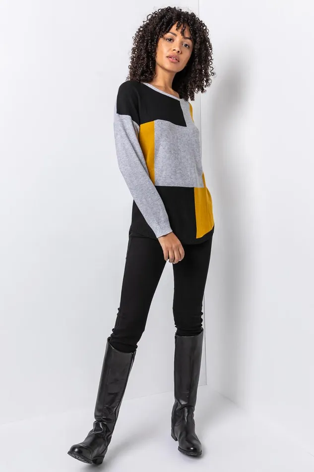 Amber Colour Block Ribbed Jumper Women Roman Knitwear