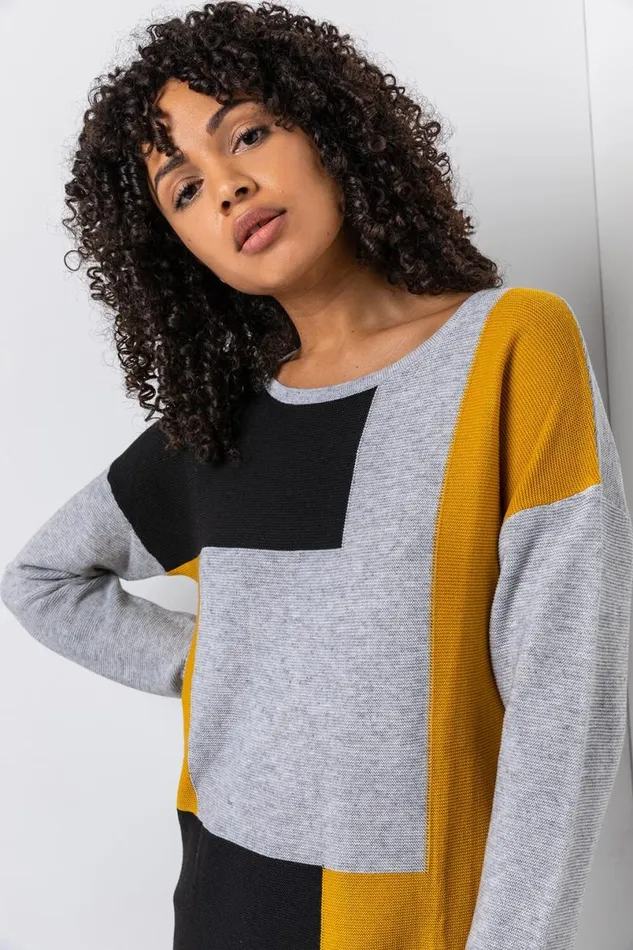 Amber Colour Block Ribbed Jumper Women Roman Knitwear