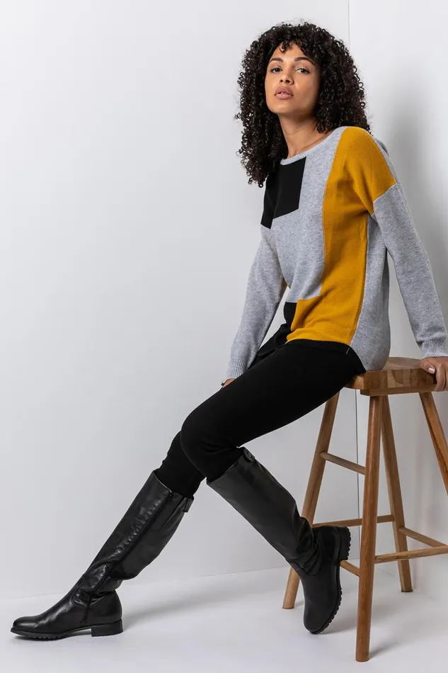Amber Colour Block Ribbed Jumper Women Roman Knitwear
