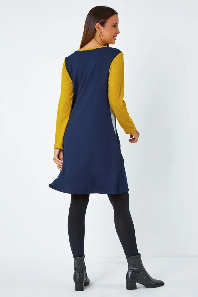 Amber Colour Block Swing Stretch Dress Women Roman Dresses
