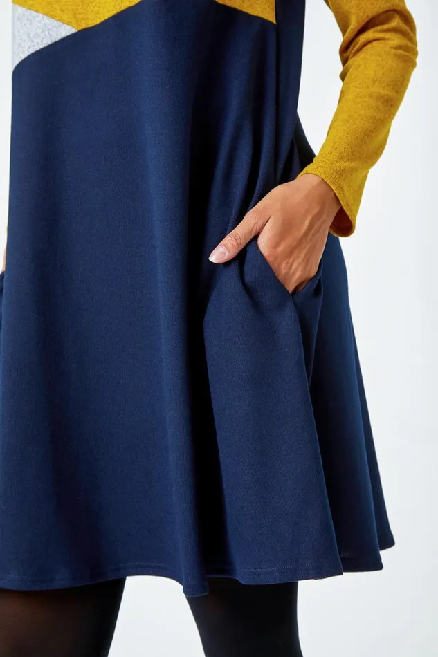 Amber Colour Block Swing Stretch Dress Women Roman Dresses