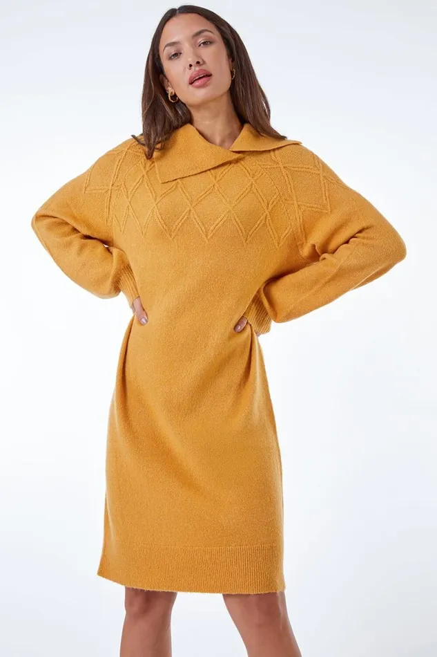 Amber Longline Split Neck Jumper Dress Women Roman Dresses