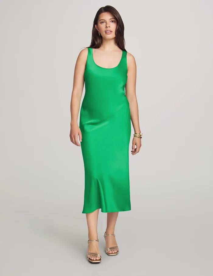 Anne Klein Bias Cut Scoop Neck Midi Dress Emerald Mint Women Clothing