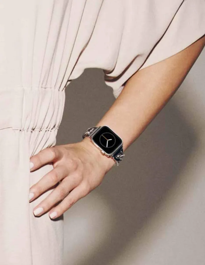 Anne Klein Chain Link Bracelet Band With Premium Crystals For Apple Watch Silvertone Women Accessories