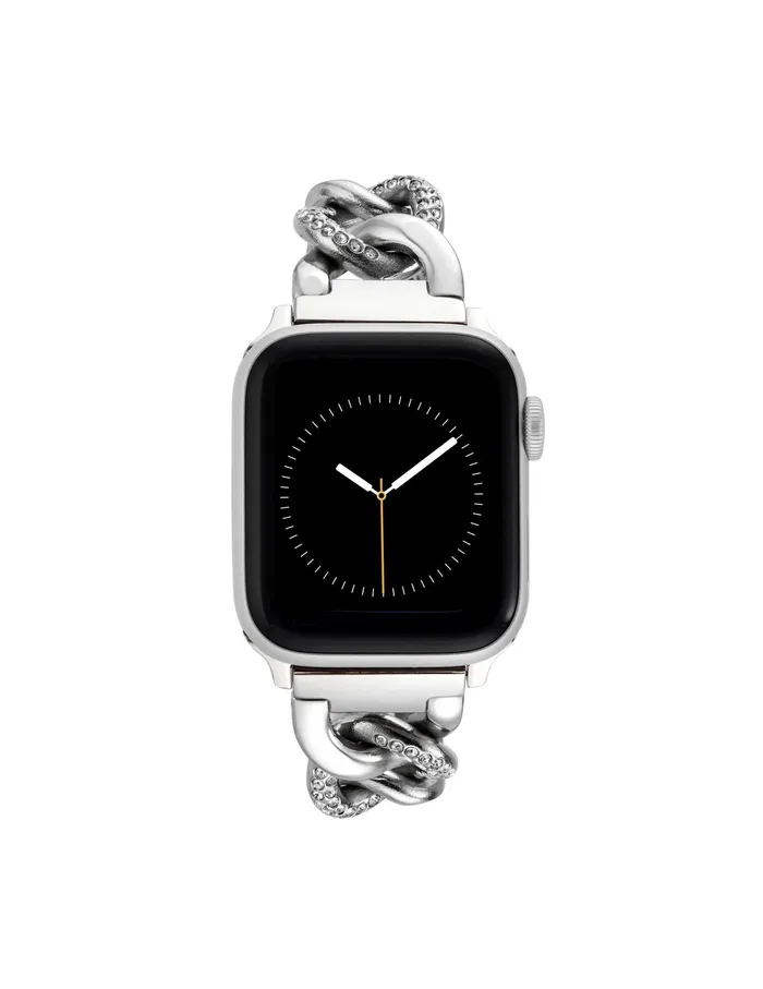 Anne Klein Chain Link Bracelet Band With Premium Crystals For Apple Watch Silvertone Women Accessories
