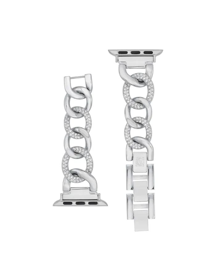 Anne Klein Chain Link Bracelet Band With Premium Crystals For Apple Watch Silvertone Women Accessories