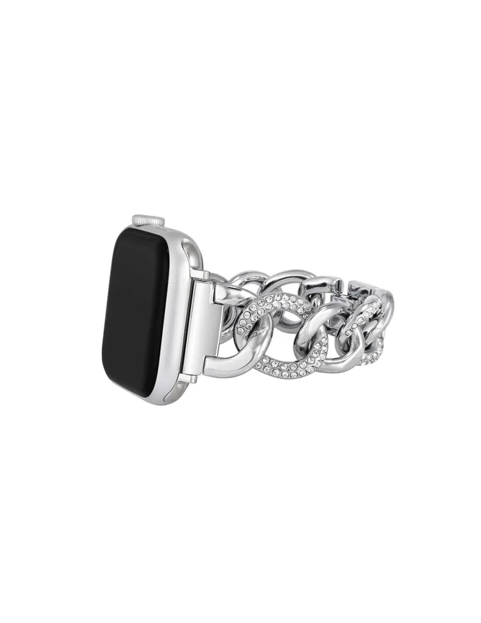 Anne Klein Chain Link Bracelet Band With Premium Crystals For Apple Watch Silvertone Women Accessories