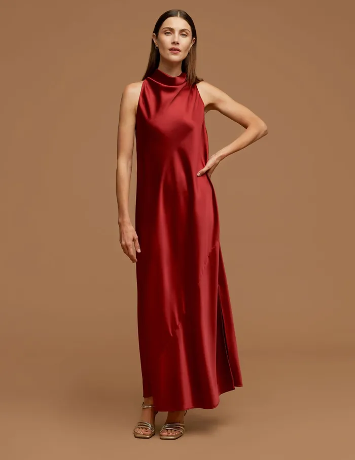 Anne Klein Cowl Neck Midi Dress Titian Red Women Clothing