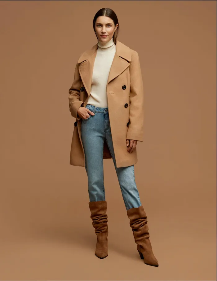 Anne Klein Double Breasted Wool Coat Camel Women Clothing