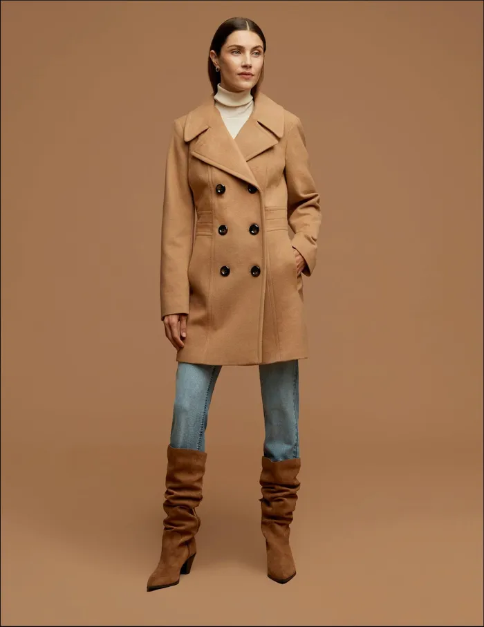Anne Klein Double Breasted Wool Coat Camel Women Clothing
