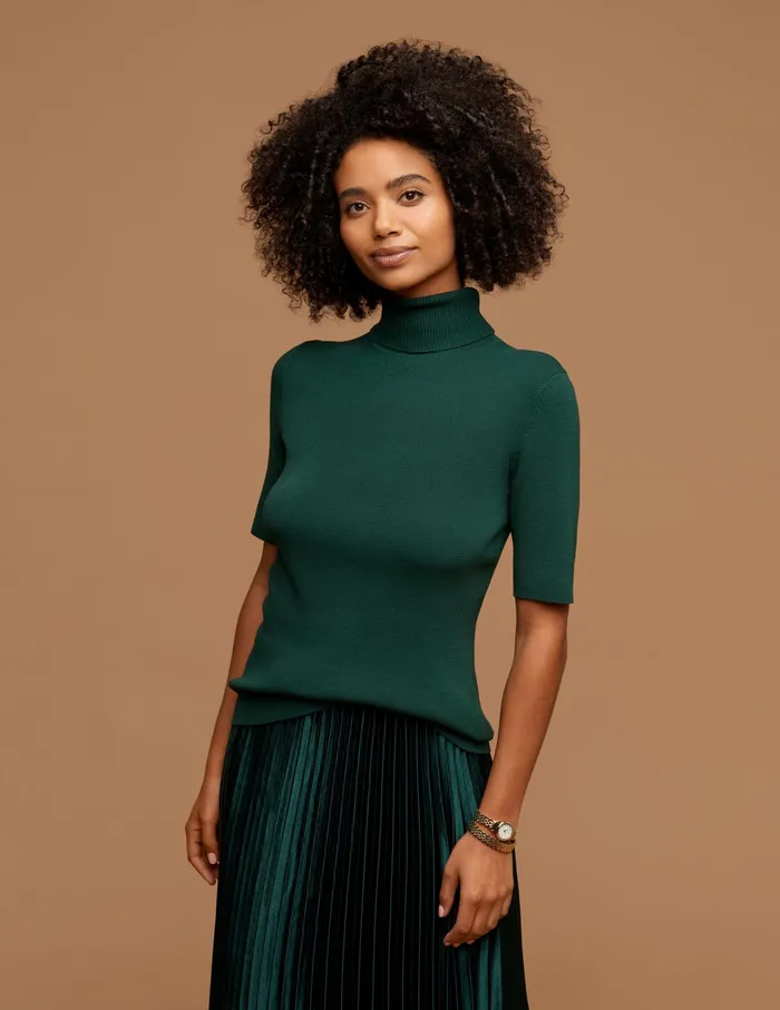 Anne Klein Half Sleeve Turtleneck Pine Forest Women Clothing