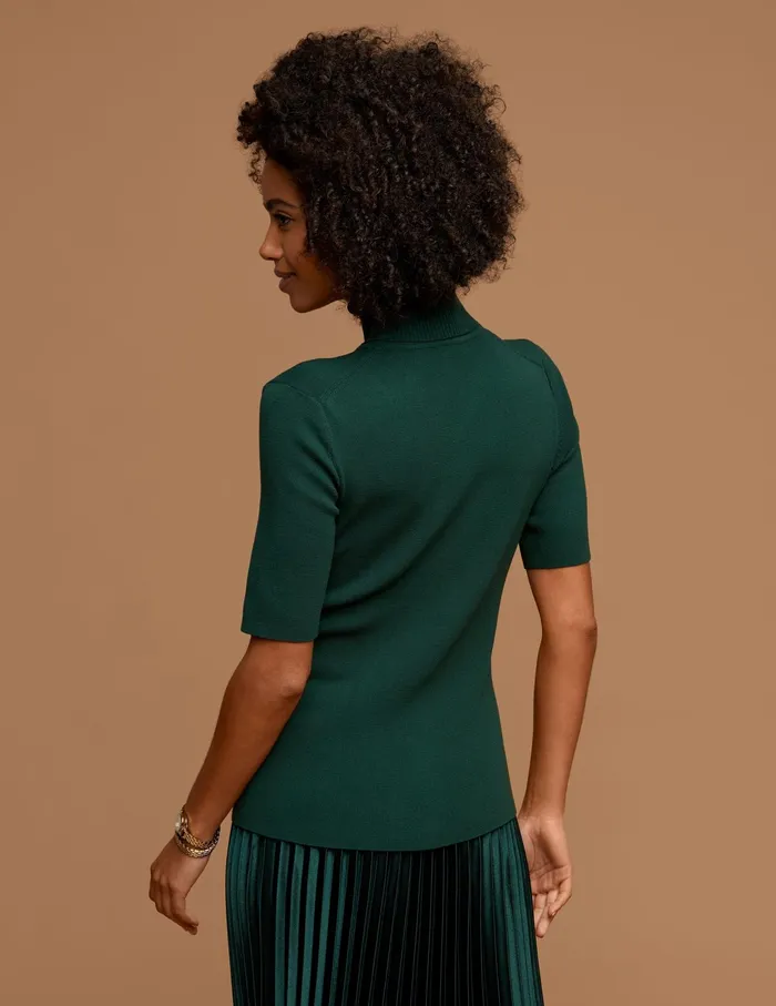 Anne Klein Half Sleeve Turtleneck Pine Forest Women Clothing