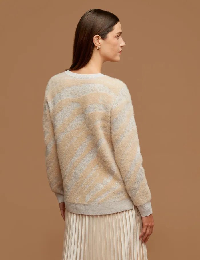 Anne Klein Long Sleeve Crew Neck Sweater With Lurex Light Coffee Multi Women Clothing