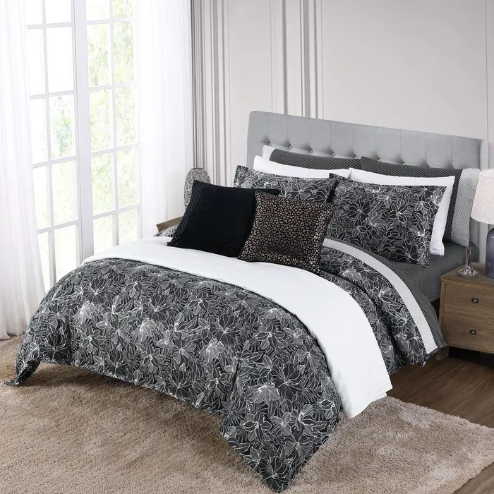 Anne Klein Marlo Comforter Set Black Women Home