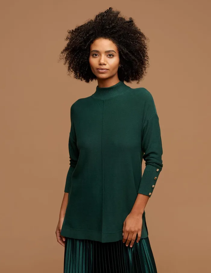 Anne Klein Mock Neck Long Sleeve Sweater With Buttons Pine Forest Women Clothing Anne Klein Mock Neck Long Sleeve Sweater With Buttons Pine Forest Women Clothing