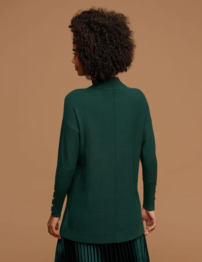 Anne Klein Mock Neck Long Sleeve Sweater With Buttons Pine Forest Women Clothing