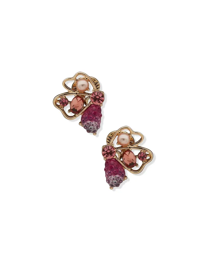 Anne Klein Pink MultiStone Flower Clip Earrings Gold Tone Women Watches 038 Jewelry Anne Klein Pink MultiStone Flower Clip Earrings Gold Tone Women Watches 038 Jewelry