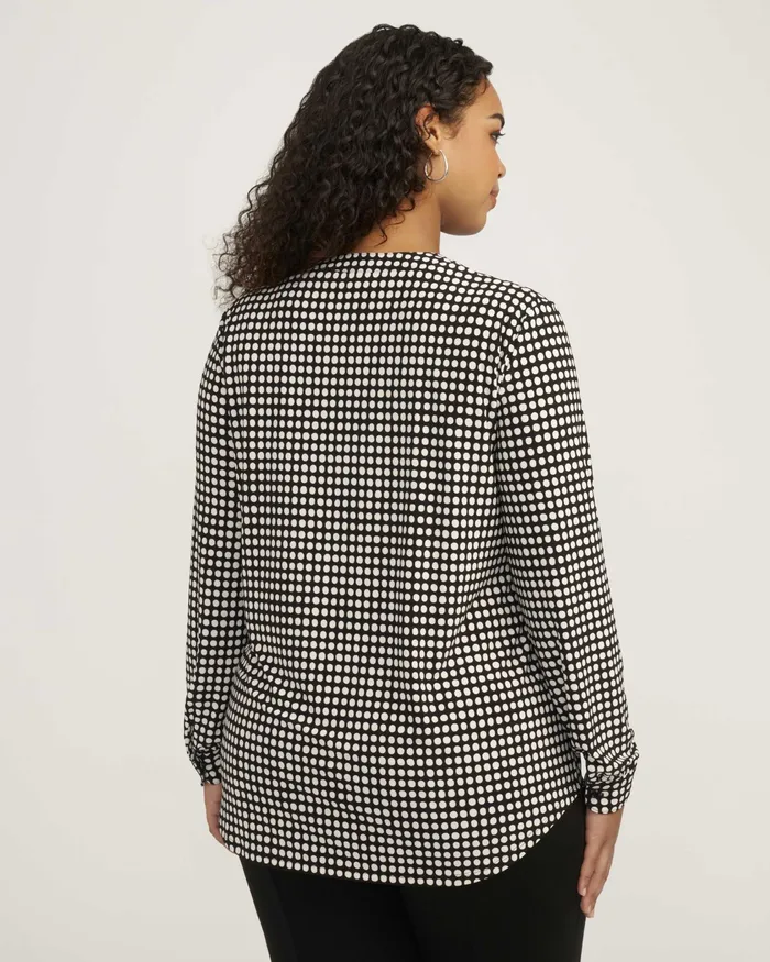 Anne Klein Plus Size Pearly Dot Long Sleeve Split Neck Anne BlackAnne White Anne Black Women Clothing