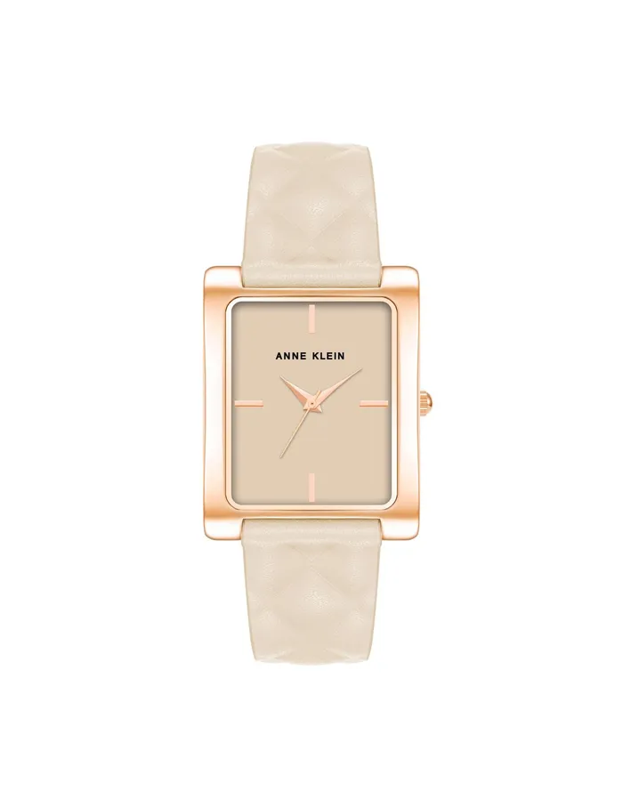 Anne Klein Rectangular Case Quilted Leather Band Watch Ivory Women Watches 038 Jewelry