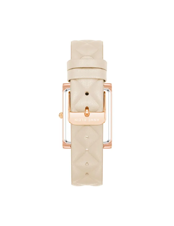 Anne Klein Rectangular Case Quilted Leather Band Watch Ivory Women Watches 038 Jewelry
