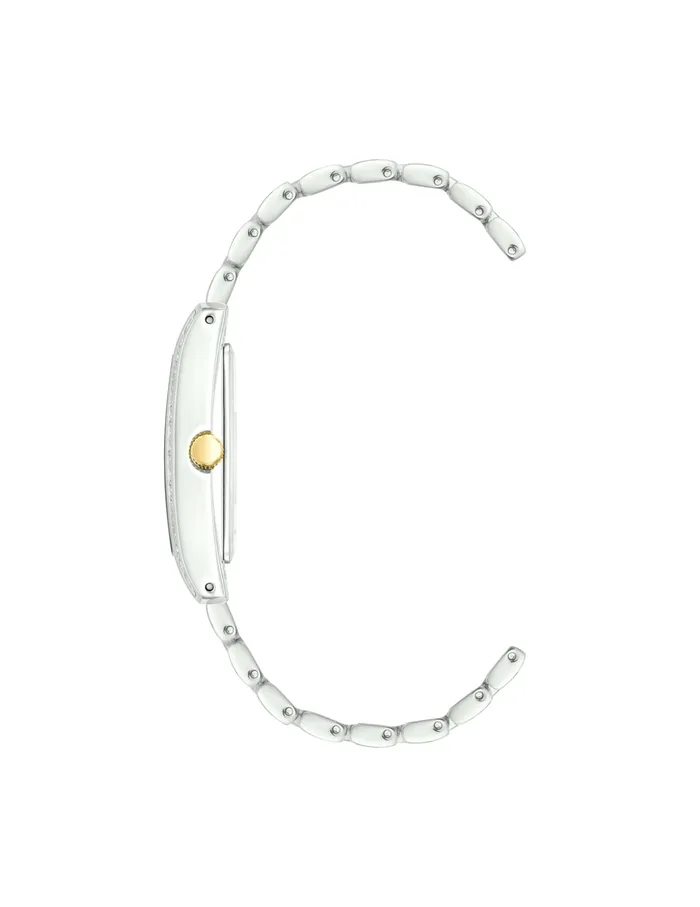 Anne Klein Rectangular Crystal Accented Watch Set With Chain Bracelet Silvertone Women Watches 038 Jewelry