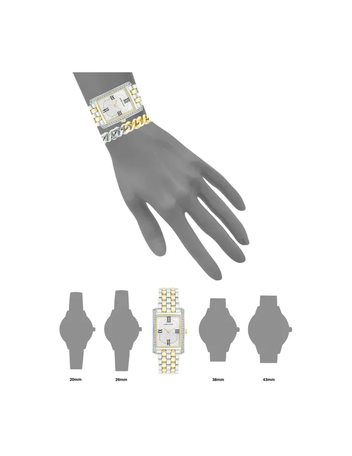 Anne Klein Rectangular Crystal Accented Watch Set With Chain Bracelet Silvertone Women Watches 038 Jewelry