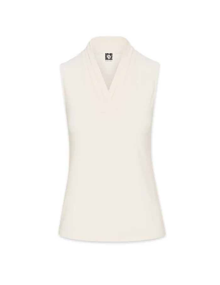 Anne Klein VNeck Triple Pleat Top Anne White Women Clothing