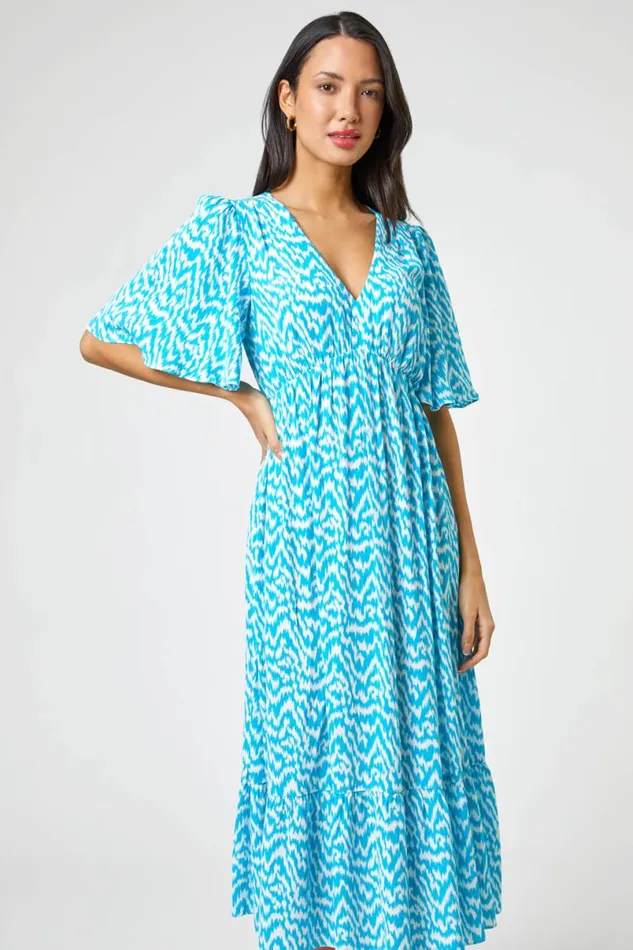 Aqua Zig Zag Tiered Maxi Dress Women Roman Dresses
