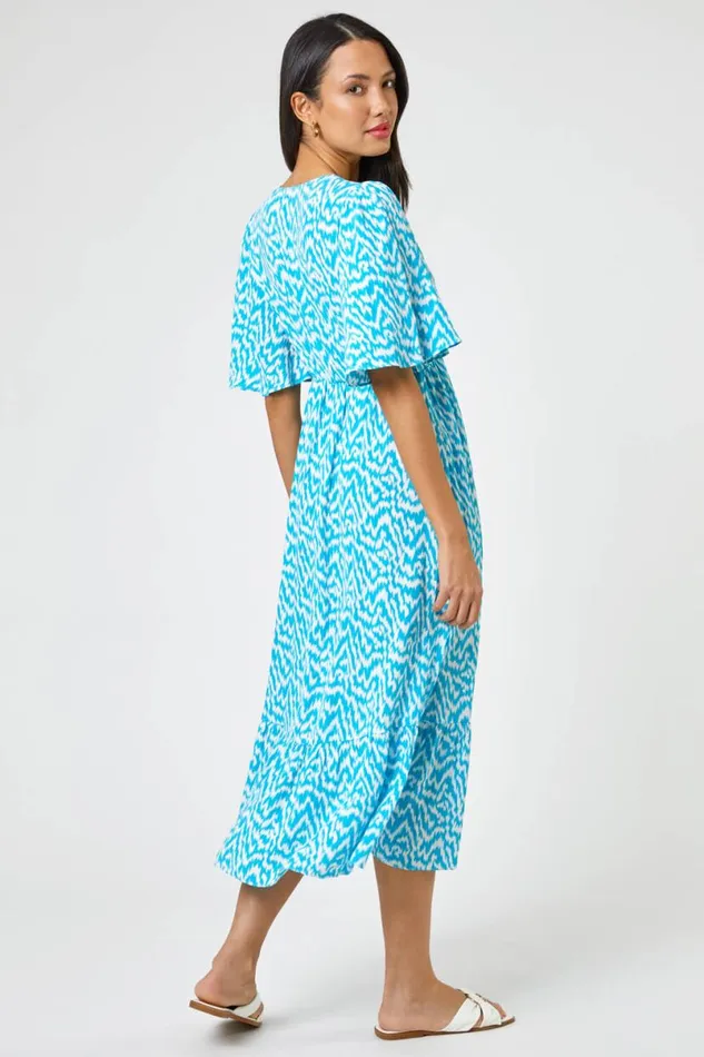 Aqua Zig Zag Tiered Maxi Dress Women Roman Dresses
