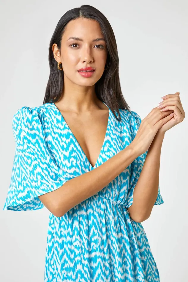Aqua Zig Zag Tiered Maxi Dress Women Roman Dresses