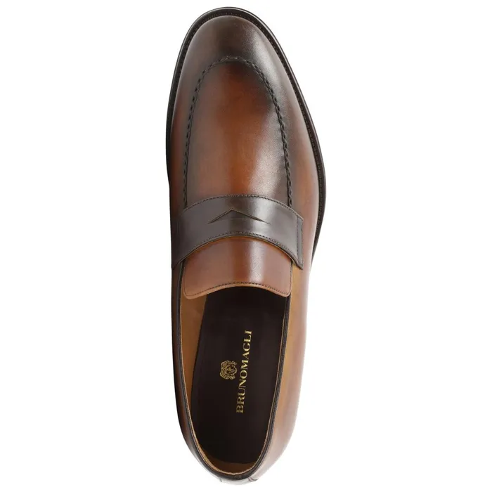 Arezzo Burnished Penny Loafer 8211 CognacDark Brown Men Bruno Magli Loafers and Slipons