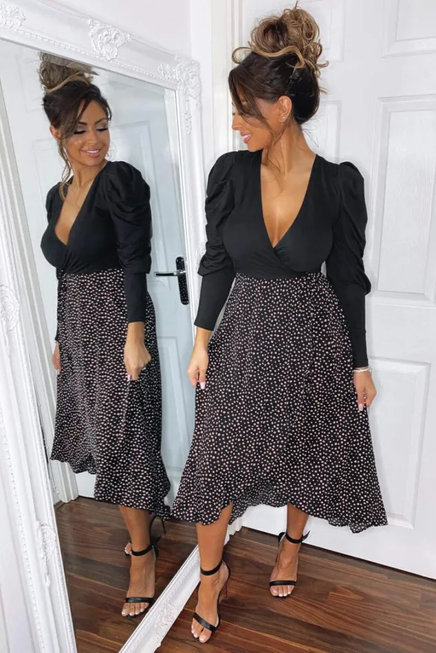 AX Paris Black 2 In 1 Pink Polka Dot Wrap Dress Party Dresses