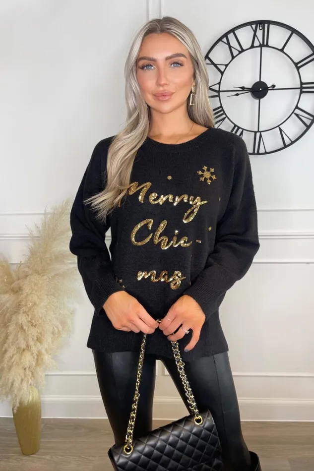 AX Paris Black Merry Chicmas Sequin Knit Jumper Knitwear