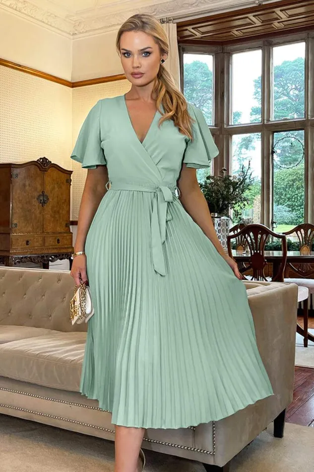 AX Paris Duck Egg Pleated Midi Dress With Tie Waist Dresses