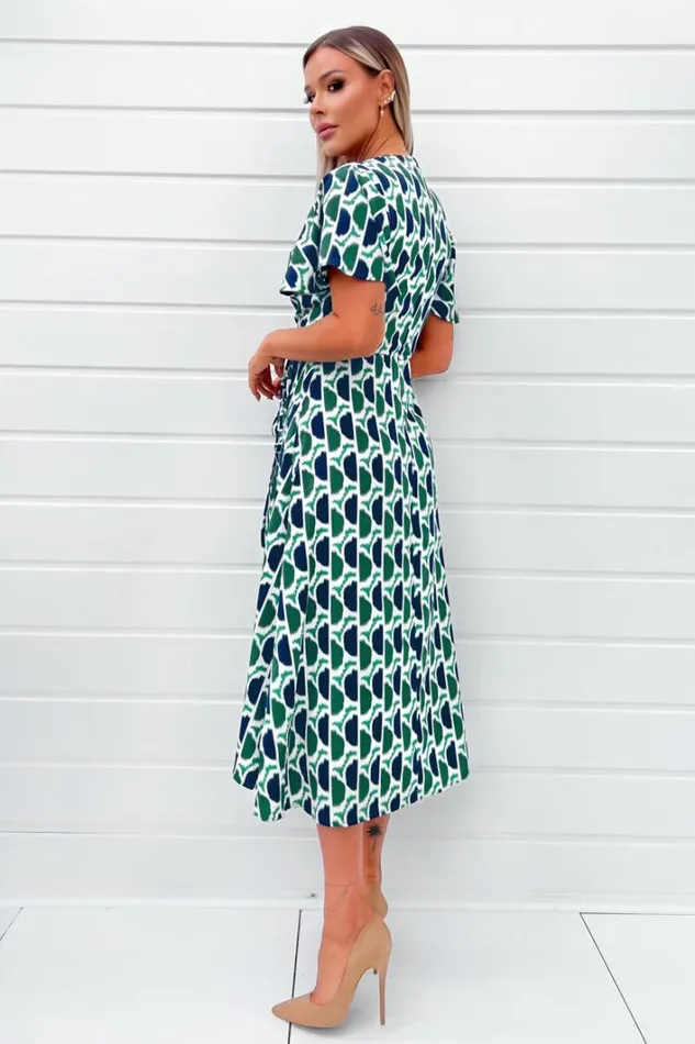 AX Paris Green And Navy Printed Wrap Top Midi Dress Dresses