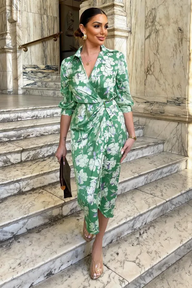 AX Paris Green Floral Wrap Shirt Midi Dress Dresses
