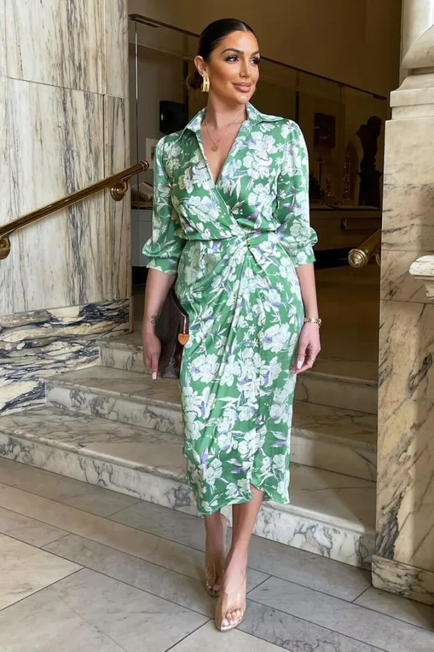 AX Paris Green Floral Wrap Shirt Midi Dress Dresses