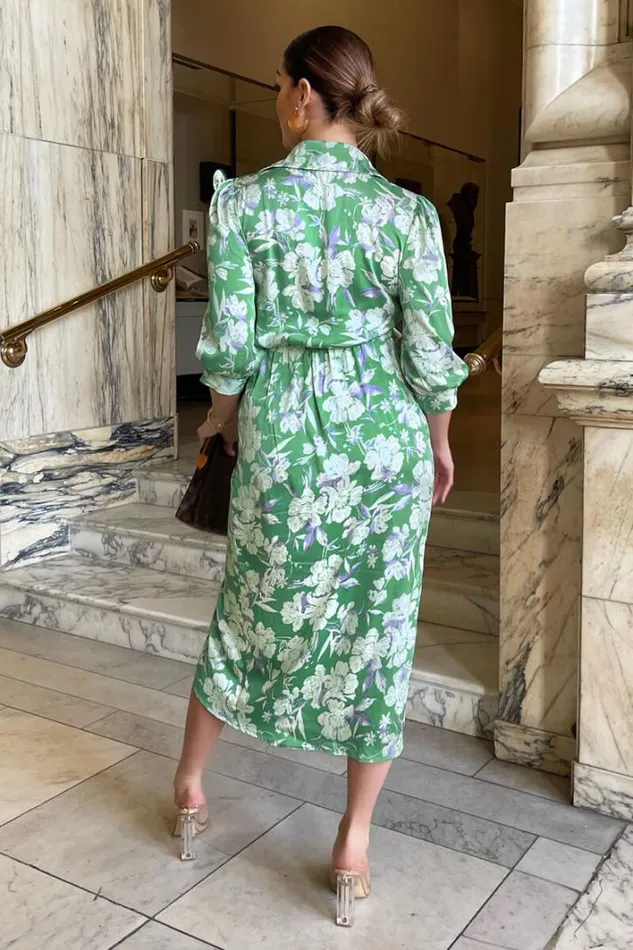 AX Paris Green Floral Wrap Shirt Midi Dress Dresses
