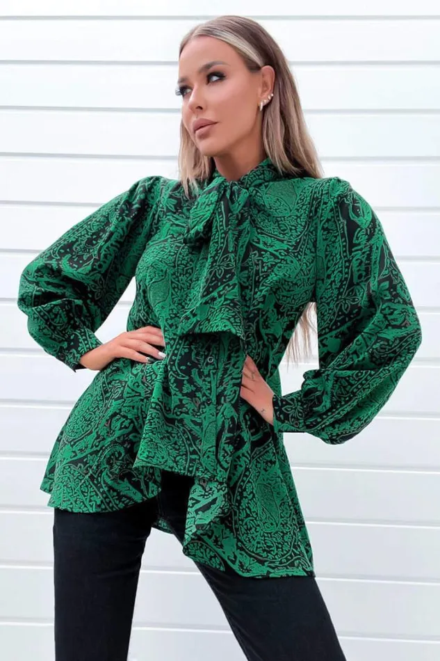 AX Paris Green Printed Tie Neck Blouse Tops