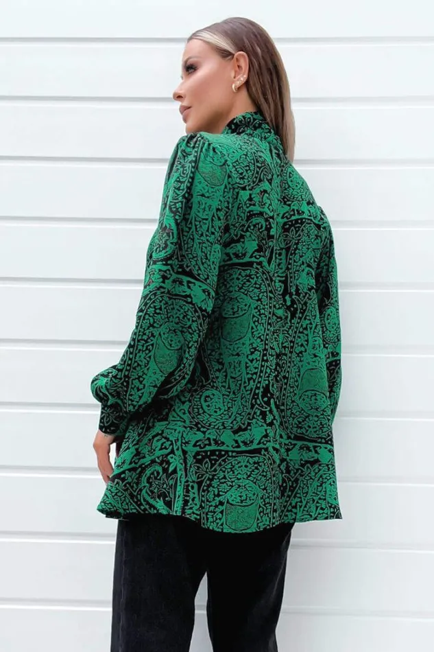 AX Paris Green Printed Tie Neck Blouse Tops