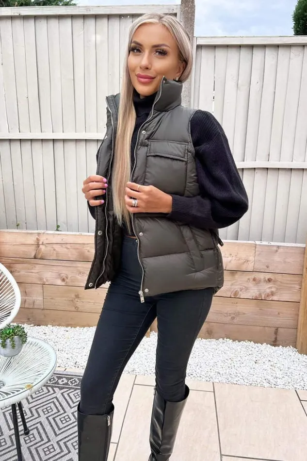 AX Paris Khaki Short Padded Gilet Coats and Jackets